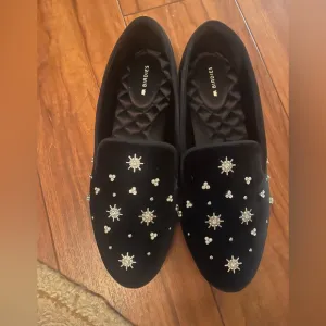 Birdies Women's Black Embellished Loafers