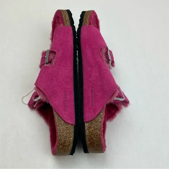 Birkenstock‎ Arizona Shearling Kid Suede Leather Fuchsia Tulip Pink Size 34 NWOT