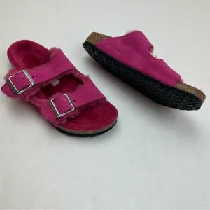 Birkenstock‎ Arizona Shearling Kid Suede Leather Fuchsia Tulip Pink Size 34 NWOT