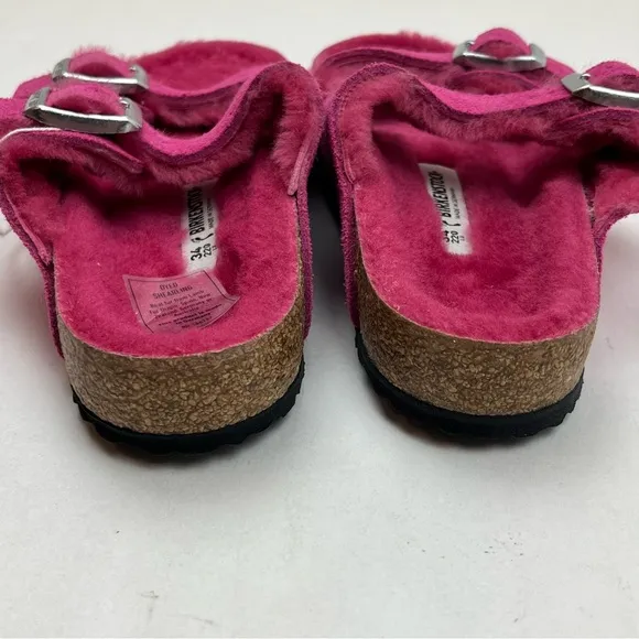Birkenstock‎ Arizona Shearling Kid Suede Leather Fuchsia Tulip Pink Size 34 NWOT