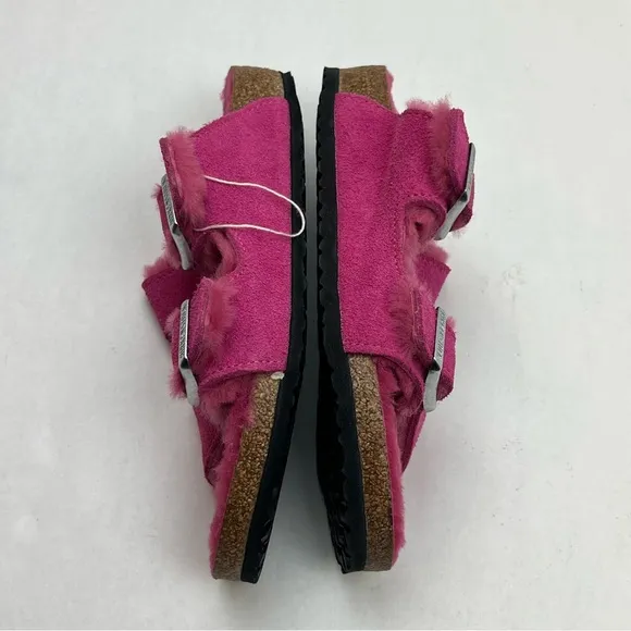 Birkenstock‎ Arizona Shearling Kid Suede Leather Fuchsia Tulip Pink Size 34 NWOT