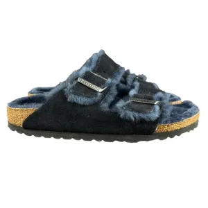Birkenstock Arizona Shearling Midnight Blue Suede Sandals Women's Sz 38-39 EU A