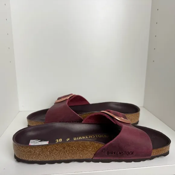 Birkenstock - Big Buckle Madrid - Burgundy/Rose Gold Buckle Sandals Size 38