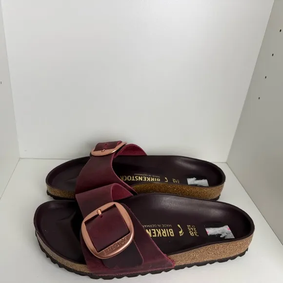 Birkenstock - Big Buckle Madrid - Burgundy/Rose Gold Buckle Sandals Size 38