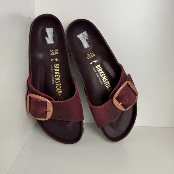 Birkenstock - Big Buckle Madrid - Burgundy/Rose Gold Buckle Sandals Size 38