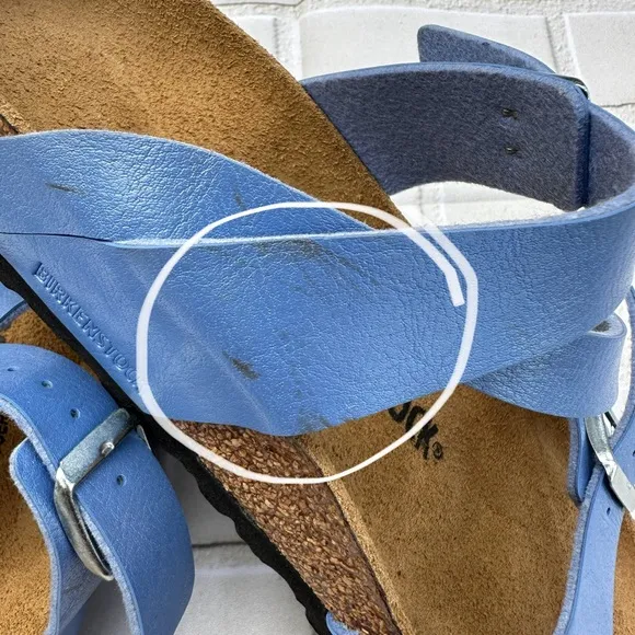 Birkenstock Blue Sandals with Silver Buckle Size 39