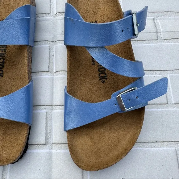 Birkenstock Blue Sandals with Silver Buckle Size 39