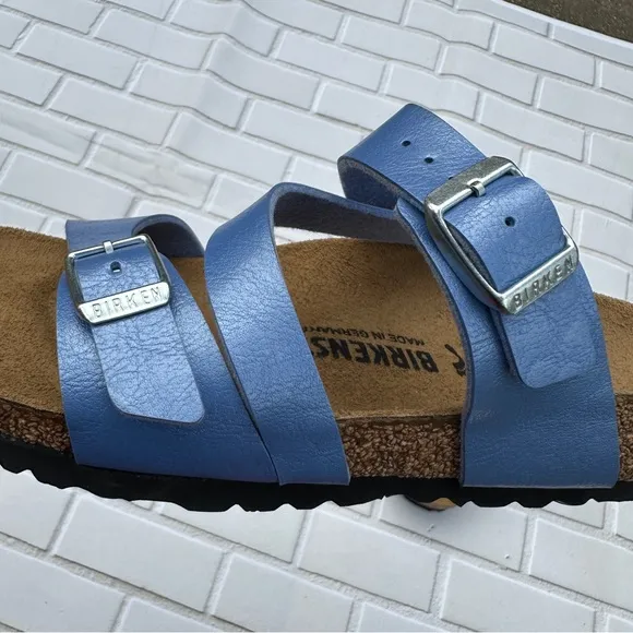 Birkenstock Blue Sandals with Silver Buckle Size 39