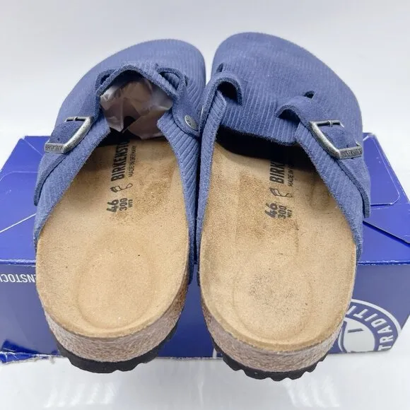 Birkenstock Boston Clog Suede Embossed Corduroy Indigo EU 46 Mens US 13- 13.5