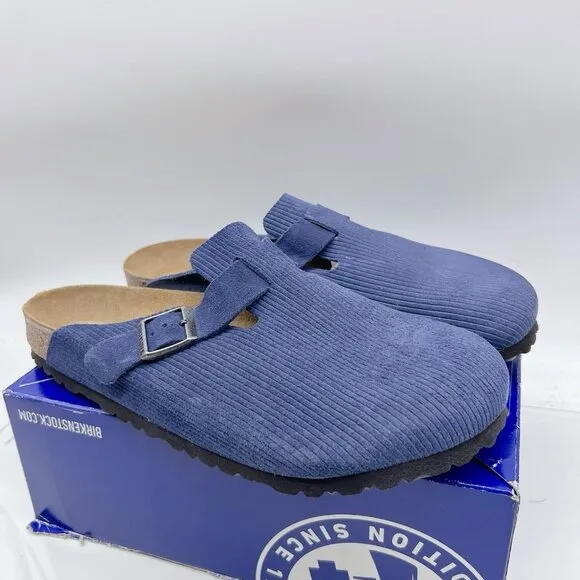 Birkenstock Boston Clog Suede Embossed Corduroy Indigo EU 46 Mens US 13- 13.5