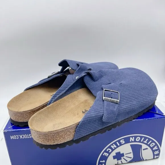 Birkenstock Boston Clog Suede Embossed Corduroy Indigo EU 46 Mens US 13- 13.5