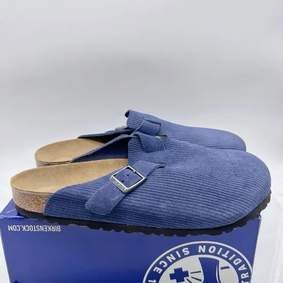 Birkenstock Boston Clog Suede Embossed Corduroy Indigo EU 46 Mens US 13- 13.5