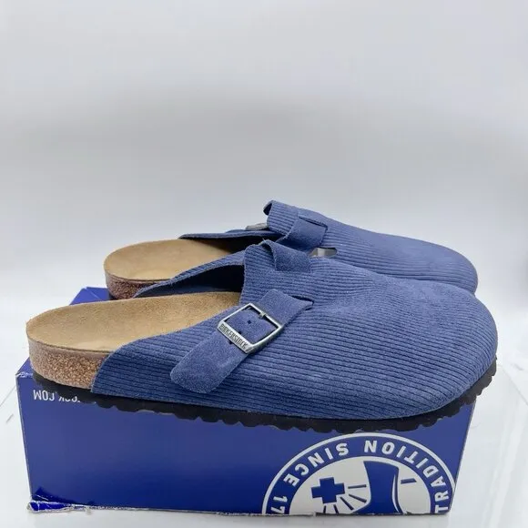 Birkenstock Boston Clog Suede Embossed Corduroy Indigo EU 46 Mens US 13- 13.5