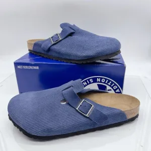 Birkenstock Boston Clog Suede Embossed Corduroy Indigo EU 46 Mens US 13- 13.5