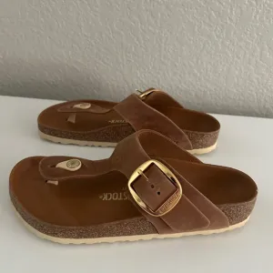Birkenstock Brown Sandals with Gold Buckle