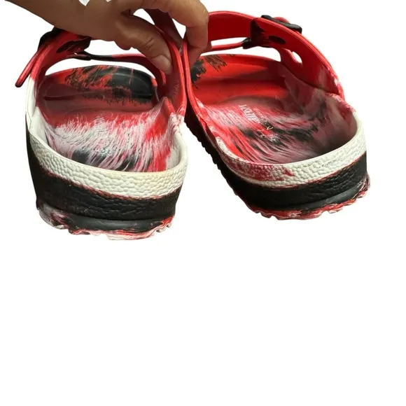Birkenstock Eva Arizona Red Black Rubber Sandals Size 11 (45) Painted Marbled