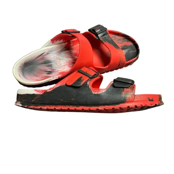 Birkenstock Eva Arizona Red Black Rubber Sandals Size 11 (45) Painted Marbled