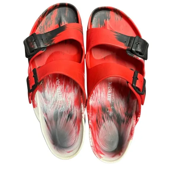 Birkenstock Eva Arizona Red Black Rubber Sandals Size 11 (45) Painted Marbled