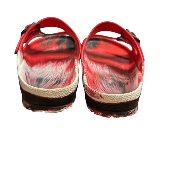 Birkenstock Eva Arizona Red Black Rubber Sandals Size 11 (45) Painted Marbled