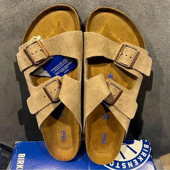 Birkenstock Men’s Sandal Arizona Suede Leather Soft Footbed Taupe Size 11US 44UK