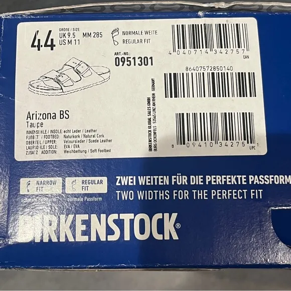 Birkenstock Men’s Sandal Arizona Suede Leather Soft Footbed Taupe Size 11US 44UK