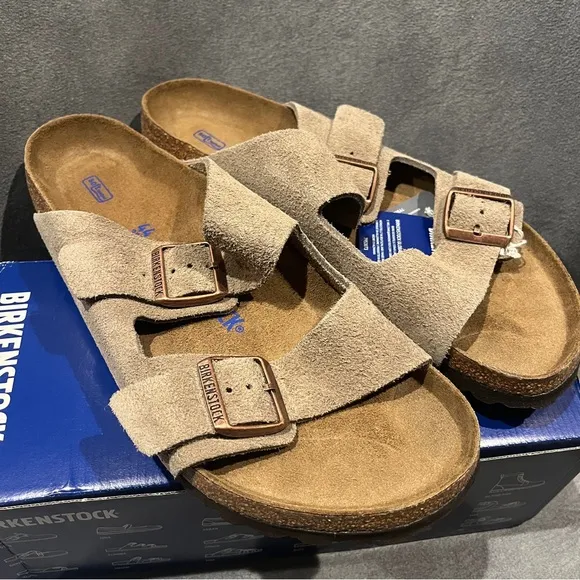 Birkenstock Men’s Sandal Arizona Suede Leather Soft Footbed Taupe Size 11US 44UK