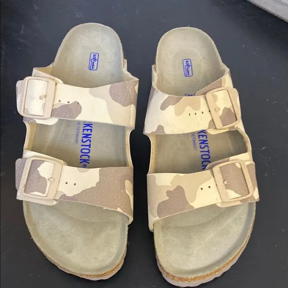 Birkenstock Tan and Cream Sandals with Adjustable Buckles