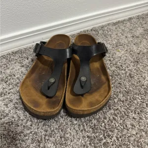 Birkenstock Women’s Gizeh Sandals – Black Leather Strap, Size 41