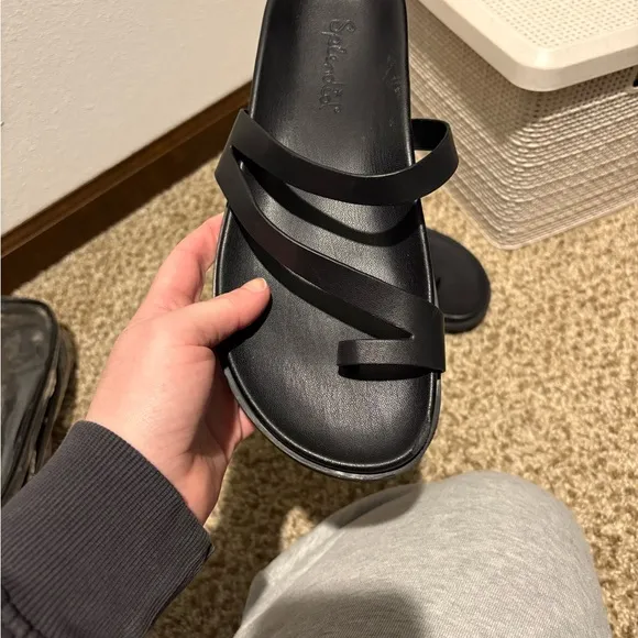 Black Strappy Slide Sandals