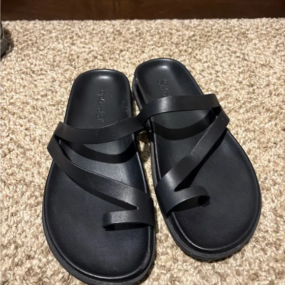 Black Strappy Slide Sandals