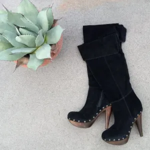 Black Suede Clog Boots
