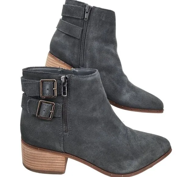 BLEECKER &amp; BOND Georgia Suede Booties Buckle Boots Shoes Dark Gray Size 9