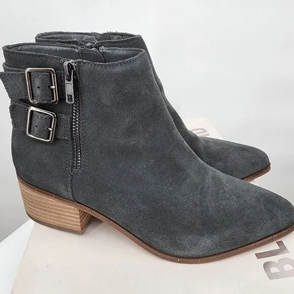 BLEECKER &amp; BOND Georgia Suede Booties Buckle Boots Shoes Dark Gray Size 9
