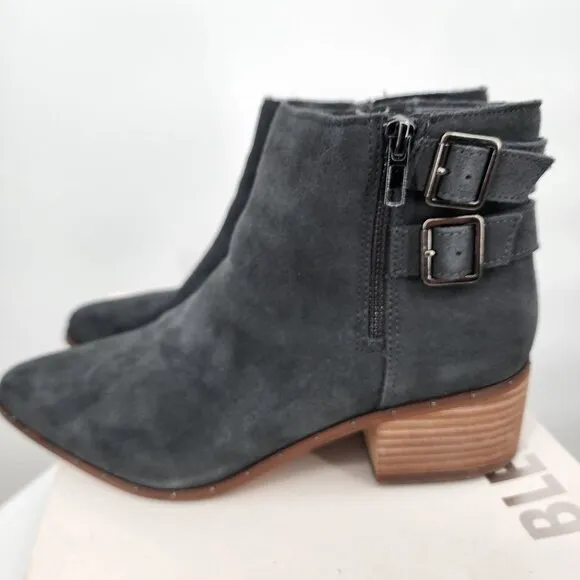 BLEECKER &amp; BOND Georgia Suede Booties Buckle Boots Shoes Dark Gray Size 9
