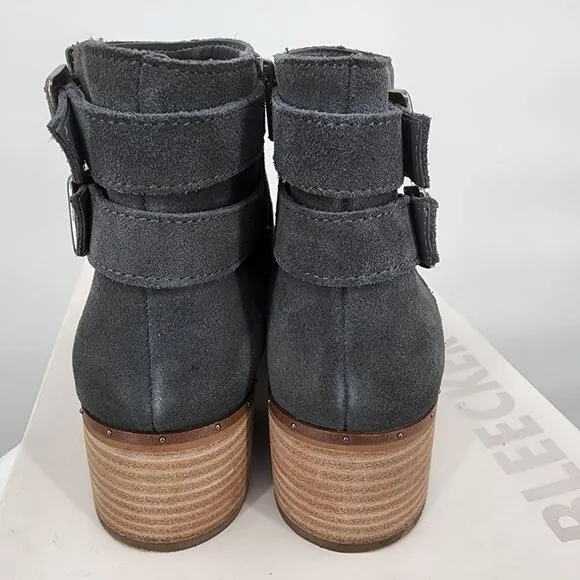 BLEECKER &amp; BOND Georgia Suede Booties Buckle Boots Shoes Dark Gray Size 9