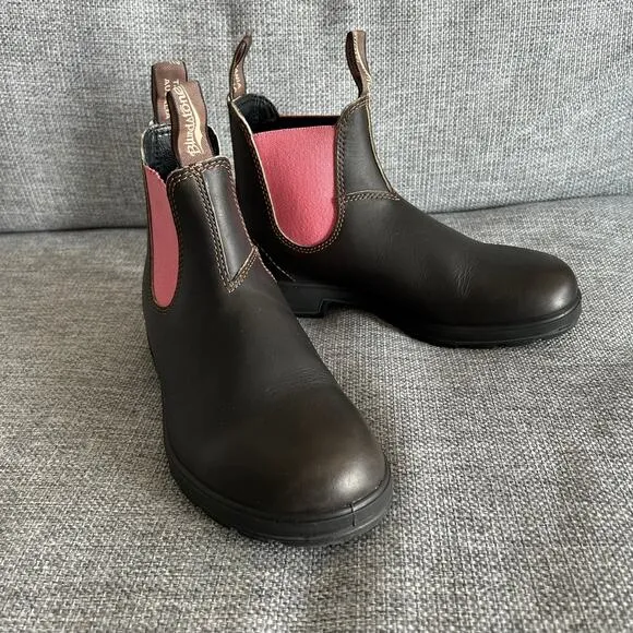 Blundstone 1377 Super 500 Series Rustic Brown Pink Chelsea Boots Sz 9 Waterproof