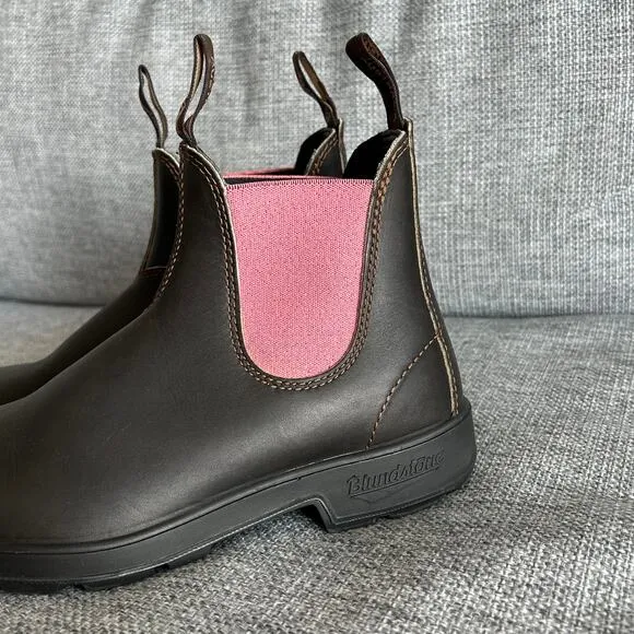 Blundstone 1377 Super 500 Series Rustic Brown Pink Chelsea Boots Sz 9 Waterproof