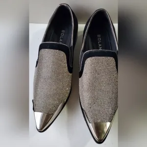 Bolano Classic Mens Metal Toe Slip On Smoking Loafers Dress Shoes Black Size 10.