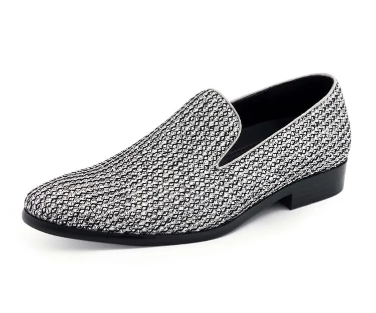 Bolano Emelio Silver Glitter Encrusted Men's Formal Slip On Dress Shoe