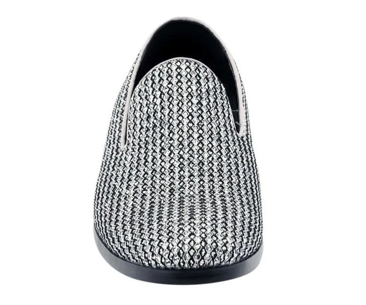 Bolano Emelio Silver Glitter Encrusted Men's Formal Slip On Dress Shoe