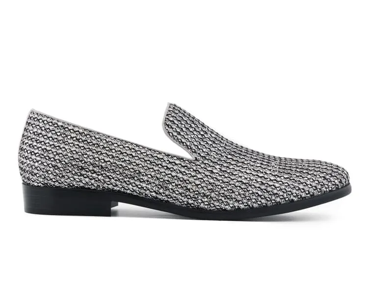 Bolano Emelio Silver Glitter Encrusted Men's Formal Slip On Dress Shoe