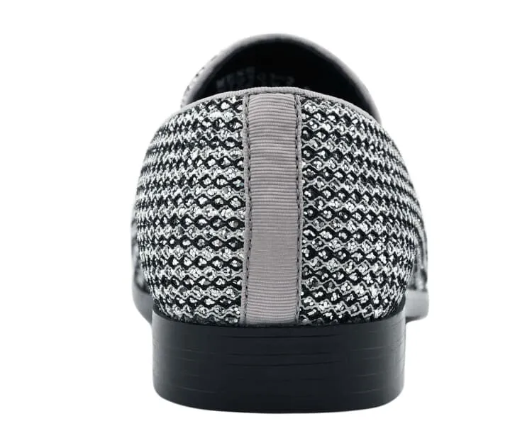 Bolano Emelio Silver Glitter Encrusted Men's Formal Slip On Dress Shoe