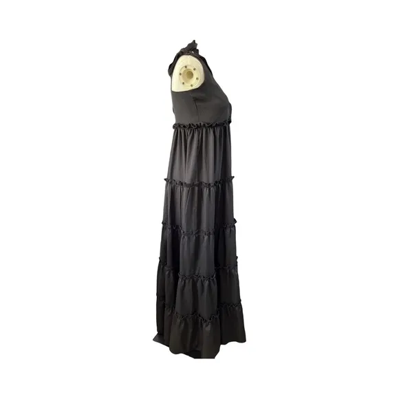 Boohoo Black Ruffle Tier Maxi Dress Women’s Size 6 NWT