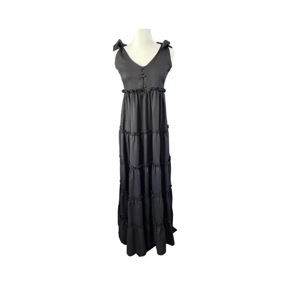 Boohoo Black Ruffle Tier Maxi Dress Women’s Size 6 NWT