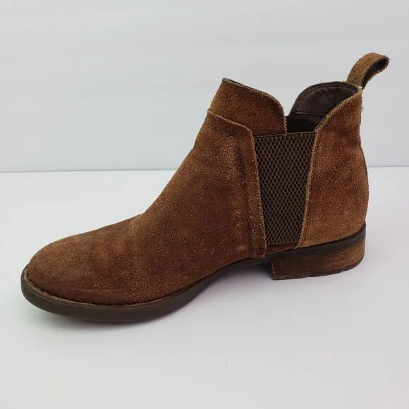 Born Womens Size 7 Brown Leather Suede Pull On Ankle Bootie Boots Shoes