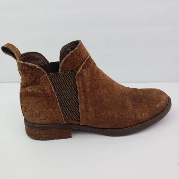 Born Womens Size 7 Brown Leather Suede Pull On Ankle Bootie Boots Shoes