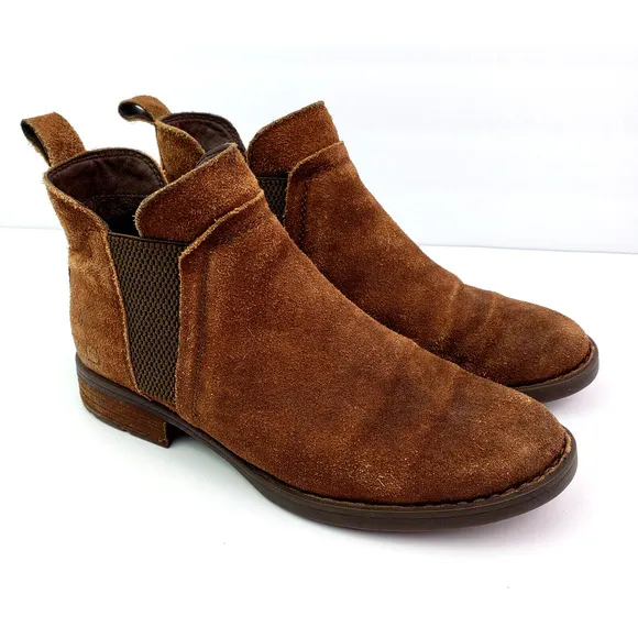 Born Womens Size 7 Brown Leather Suede Pull On Ankle Bootie Boots Shoes