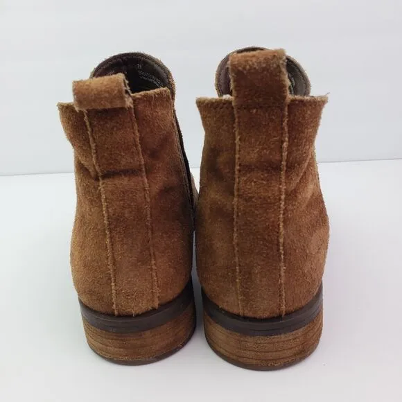Born Womens Size 7 Brown Leather Suede Pull On Ankle Bootie Boots Shoes