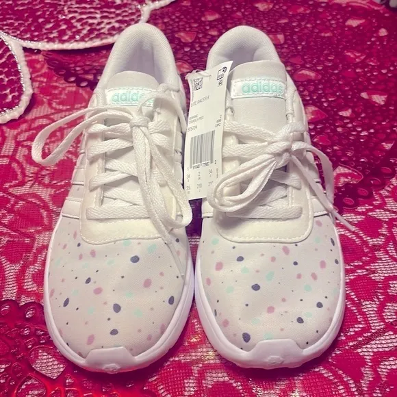 Brand New Adidas Girl's Lite Racer K Sneakers Running Shoes Polka Dot