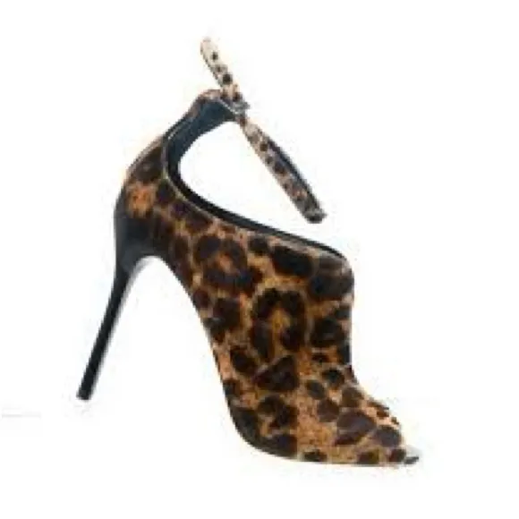 BRIAN ATWOOD Liese Leopard calf hair shoe brown bl ankle strap stiletto size 7.5